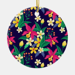 Colourful Exotic Flowers Leaves Pattern-23021 Ceramic Ornament