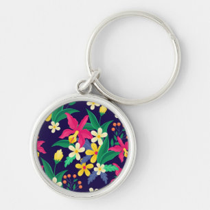 Colourful Exotic Flowers Leaves Pattern-23021 Keychain