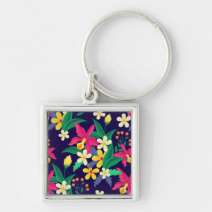 Colourful Exotic Flowers Leaves Pattern-23021 Keychain