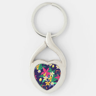 Colourful Exotic Flowers Leaves Pattern-23021 Keychain