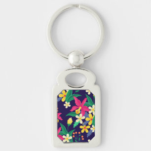 Colourful Exotic Flowers Leaves Pattern-23021 Keychain