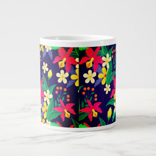 Colourful Exotic Flowers Leaves Pattern-23021 Large Coffee Mug