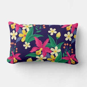 Colourful Exotic Flowers Leaves Pattern-23021 Lumbar Pillow