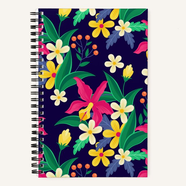 Colourful Exotic Flowers Leaves Pattern-23021 Notebook (Front)