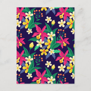 Colourful Exotic Flowers Leaves Pattern-23021 Postcard