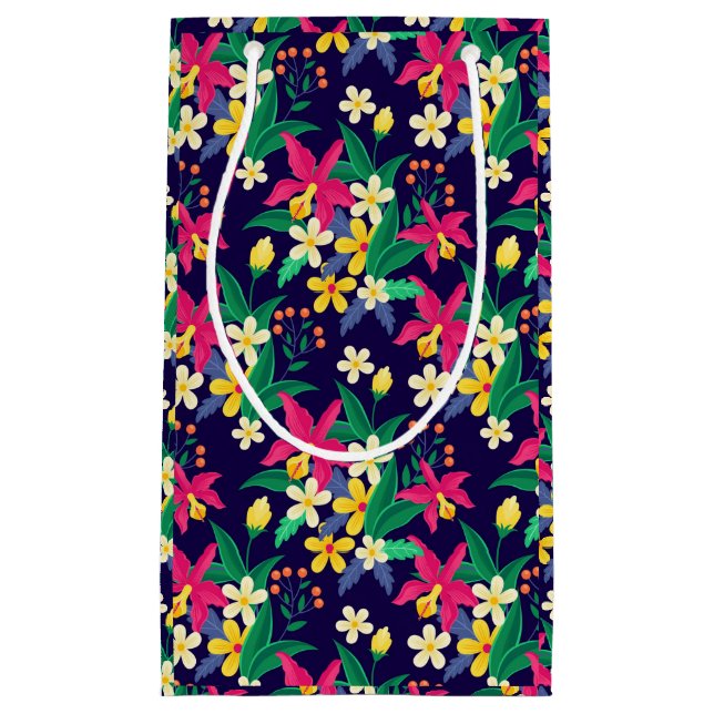 Colourful Exotic Flowers Leaves Pattern-23021 Small Gift Bag (Front)