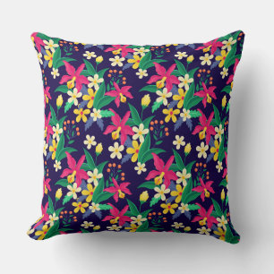 Colourful Exotic Flowers Leaves Pattern-23021 Throw Pillow
