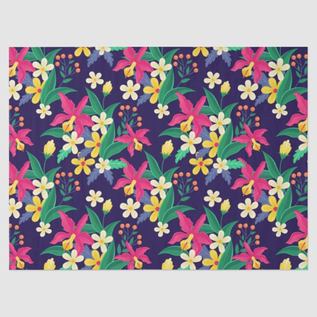 Colourful Exotic Flowers Leaves Pattern-23021 Tissue Paper (Front)