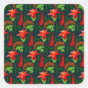 Colourful Exotic Flowers Leaves Pattern-23187 Square Sticker