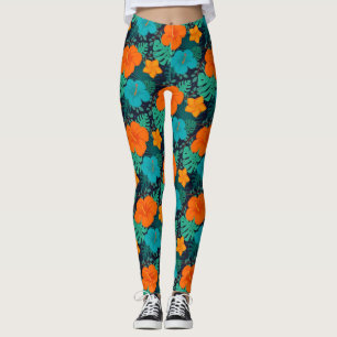 Colourful Exotic Flowers Leaves Pattern-43804 Leggings
