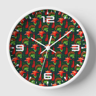 Colourful Exotic Flowers Leaves Pattern Clock