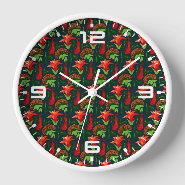 Colourful Exotic Flowers Leaves Pattern Clock (Front)