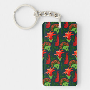 Colourful Exotic Flowers Leaves Pattern Keychain