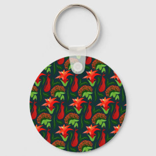 Colourful Exotic Flowers Leaves Pattern Keychain