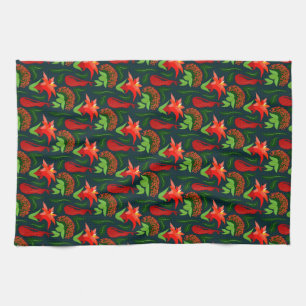 Colourful Exotic Flowers Leaves Pattern Kitchen Towel