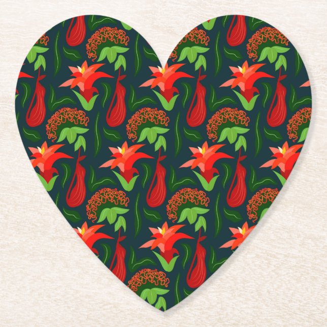 Colourful Exotic Flowers Leaves Pattern Paper Coaster (Front)