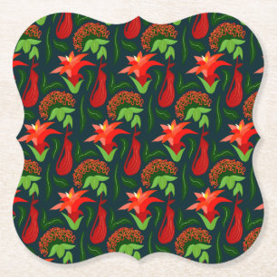 Colourful Exotic Flowers Leaves Pattern Paper Coaster