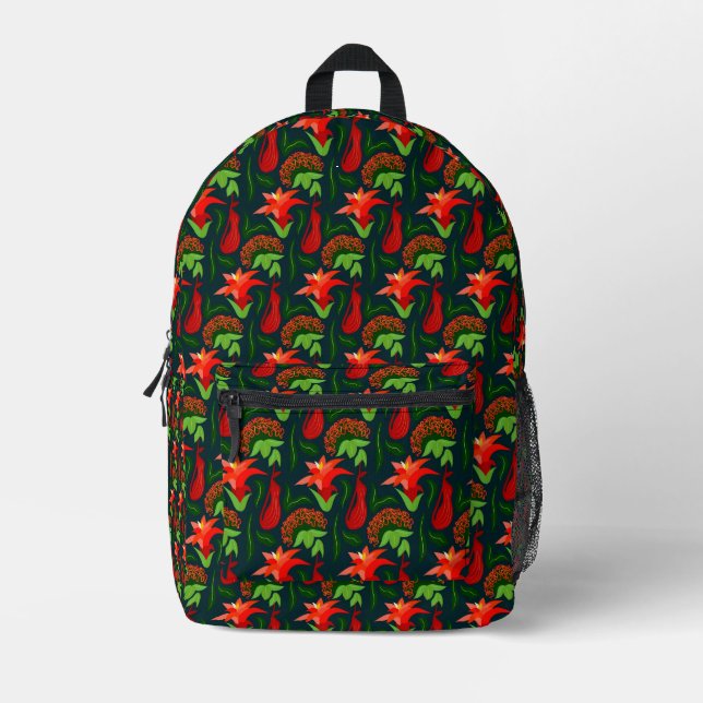 Colourful Exotic Flowers Leaves Pattern Printed Backpack (Front)