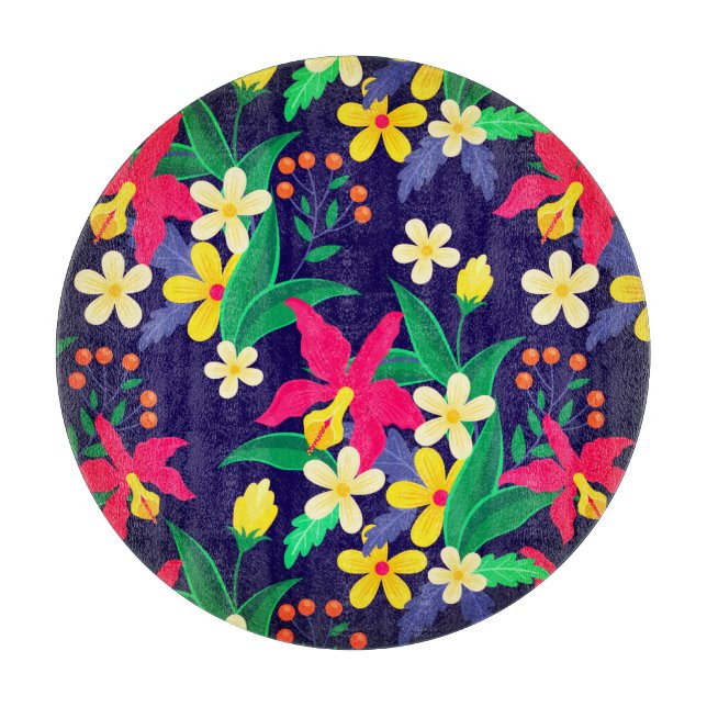 Colourful Exotic Flowers Leaves Pattern (r)-23001 Cutting Board (Front)