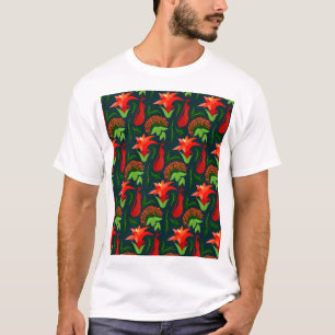 Colourful Exotic Flowers Leaves Pattern T-Shirt