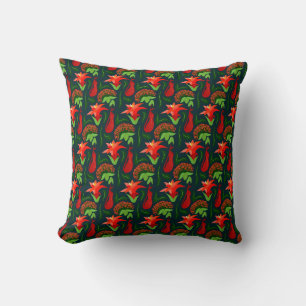Colourful Exotic Flowers Leaves Pattern Throw Pillow