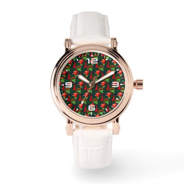 Colourful Exotic Flowers Leaves Pattern Watch (Front)