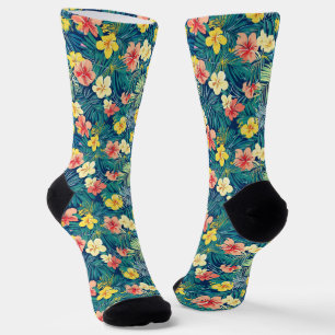 Colourful Exotic Flowers Pattern Socks