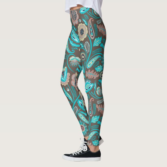 Colourful exotic folk flowers pattern leggings (Left)
