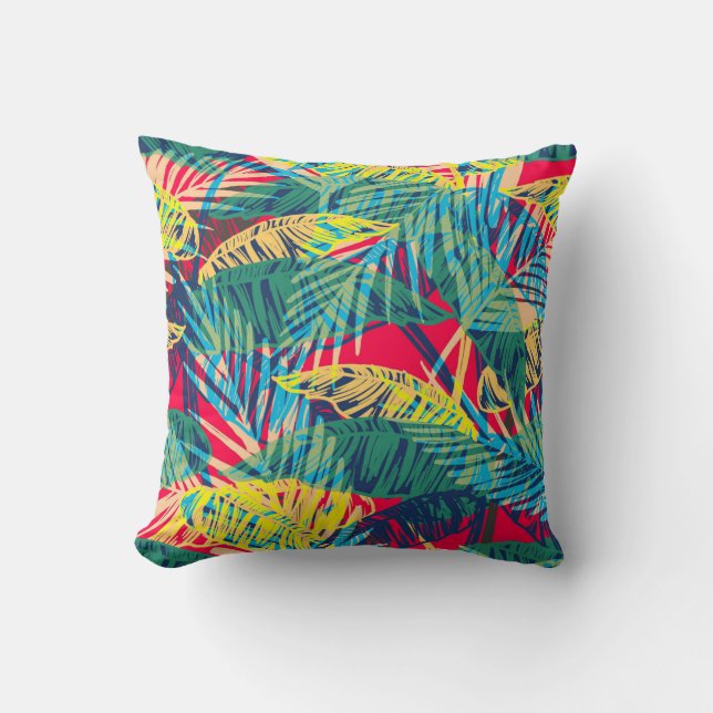 Colourful Exotic Leaves Throw Pillow (Front)