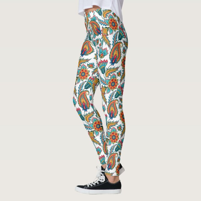 Colourful Exotic Paisley Pattern Custom Background Leggings (Left)