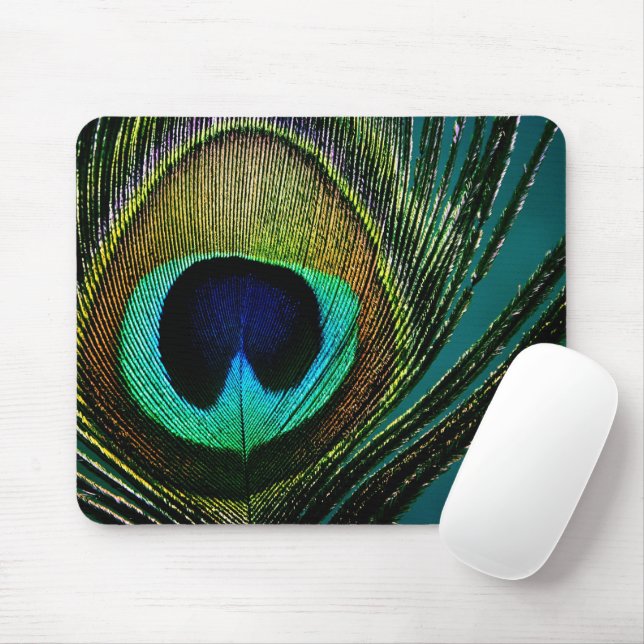 Colourful Exotic Peacock Feather Modern Mouse Pad (With Mouse)