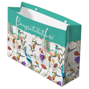 Colourful Exotic Peacock Floral Pattern Large Gift Bag
