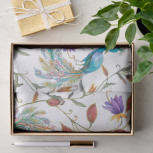Colourful Exotic Peacock Floral Pattern Tissue Paper