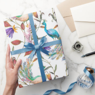 Colourful Exotic Peacock Floral Pattern Wrapping Paper