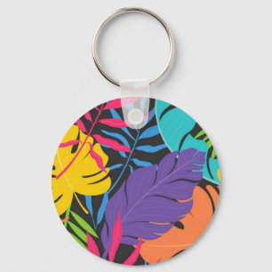 Colourful Exotic Tropical Leaves Pattern-23190 Keychain