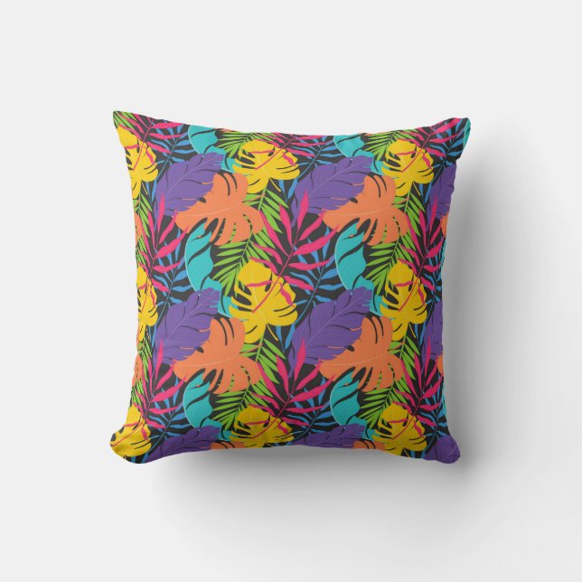 Colourful Exotic Tropical Leaves Pattern-23190 Throw Pillow (Front)
