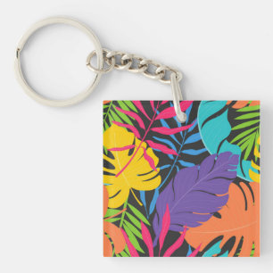 Colourful Exotic Tropical Leaves Pattern Keychain