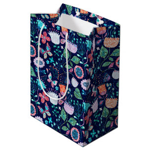 Colourful exotic vintage flowers seamless pattern medium gift bag