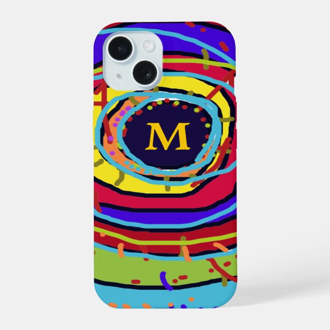 Colourful Explosion in Circles Personalized iPhone 15 Case (Back)