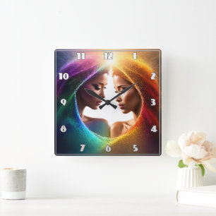 Colourful Expression of Duality and Harmony in Art Square Wall Clock