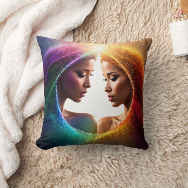 Colourful Expression of Duality and Harmony in Art Throw Pillow (Blanket)