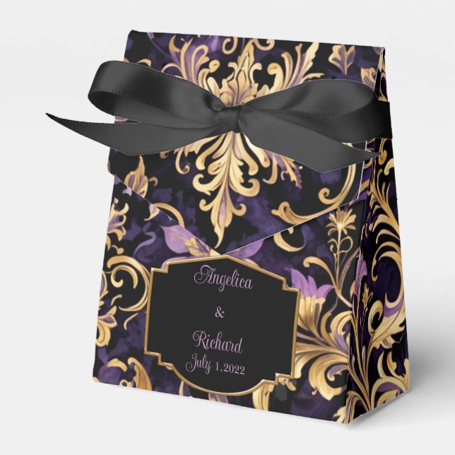 Colourful,Extravagant,Purple and Gold Favor Box (Front Side)