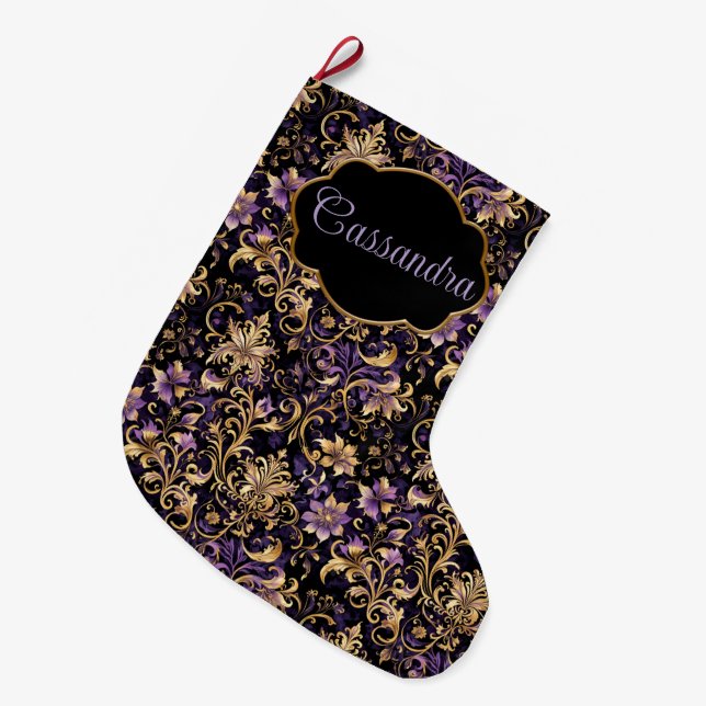 Colourful,Extravagant,Purple and Gold Personalized Large Christmas Stocking (Front (Hanging))