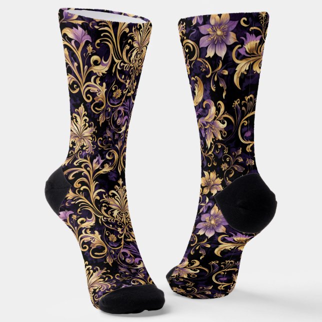 Colourful,Extravagant,Purple and Gold  Socks (Angled)