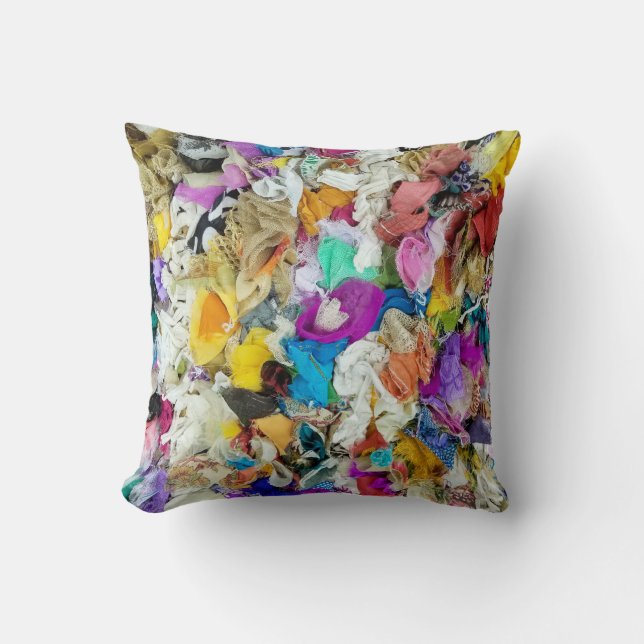 Colourful Fabric Collage Throw Pillow (Front)