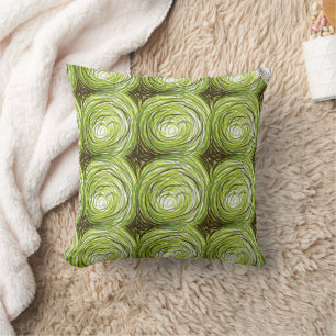Colourful fabric design featuring green floral mot throw pillow
