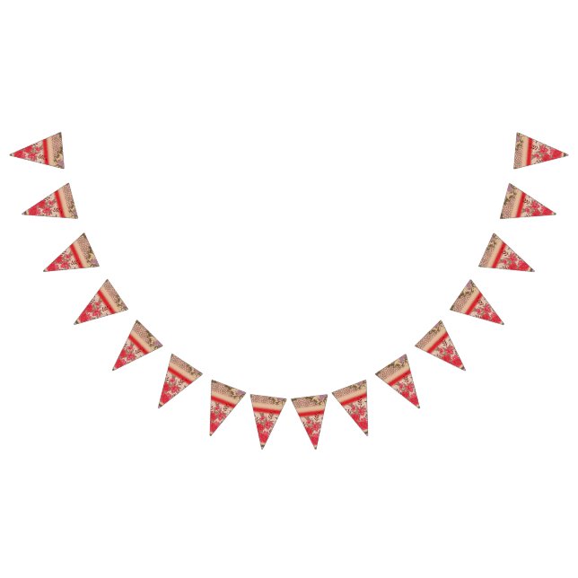 Colourful fabric pattern featuring intricate flora bunting flags (All)