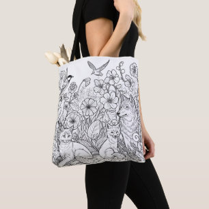 Colourful Fabric Pencil Art on Colouring  Tote Bag