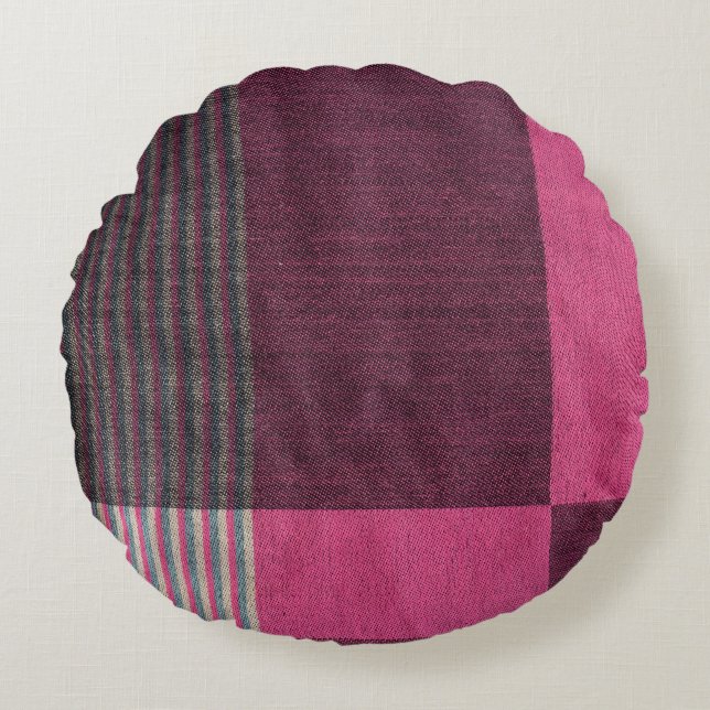 Colourful Fabric Surface: Top View. Round Pillow (Front)
