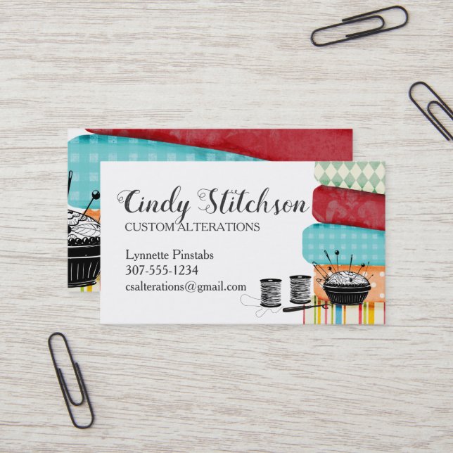 Colourful fabrics sewing quilting business card (Front/Back In Situ)